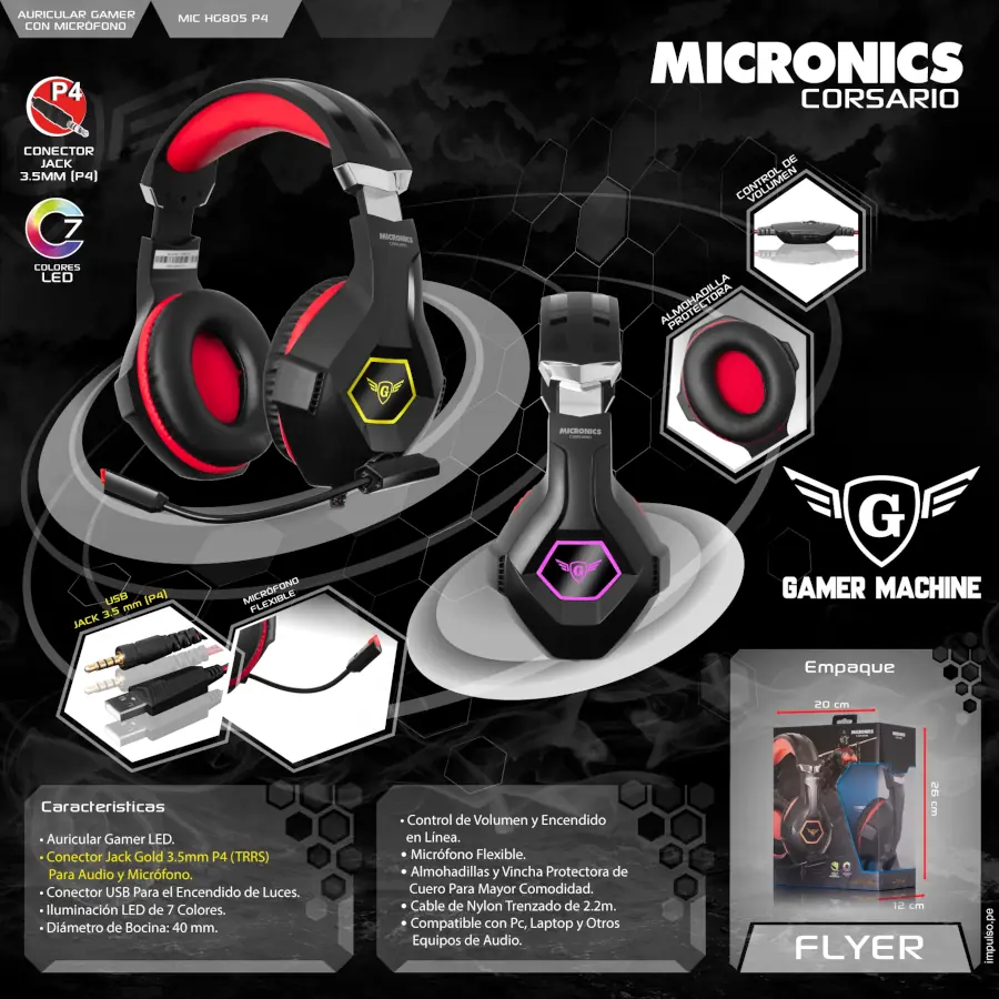 audífonos gamer micronics corsario mic hg805p4