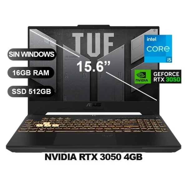 Laptop Gamer ASUS FX507ZC4-HN087W Intel Core I5-12500H de 12 núcleos 16GB RAM 512GB SSD RTX 3050 15.6"